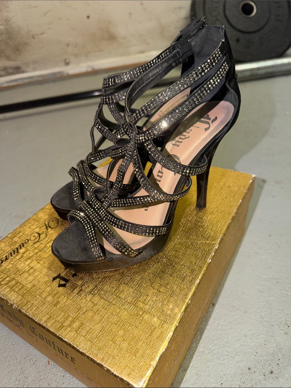 Lady Couture Black Rhinestone Strappy High Heel Sandals